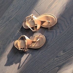 Aldo Camel Leather T strap sandals Size 7